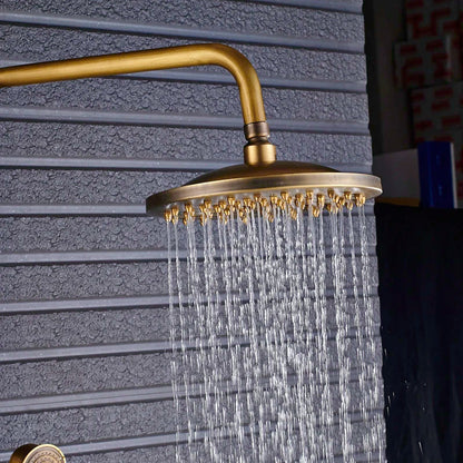 Juego de mezclador de grifo de ducha de latón DecorBites™ con cabezal de lluvia de 8", estante de almacenamiento y ganchos