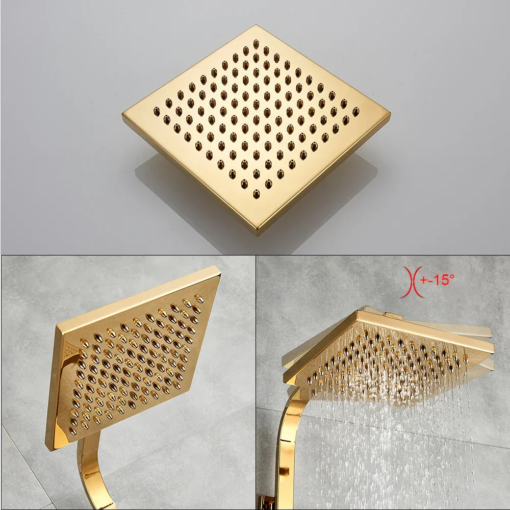 DecorBites™ Golden Shower Faucet Set with 8" Rainfall Shower, Wall Mounted Hand Shower