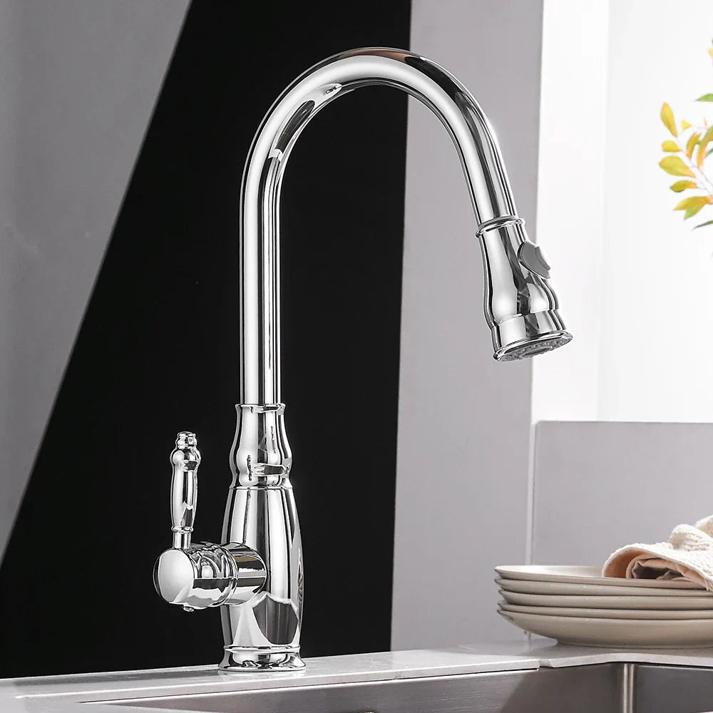 Mezclador de fregadero de cocina Decorbites™ Gold con cabezal de rociado extraíble y rotación - WF-4118