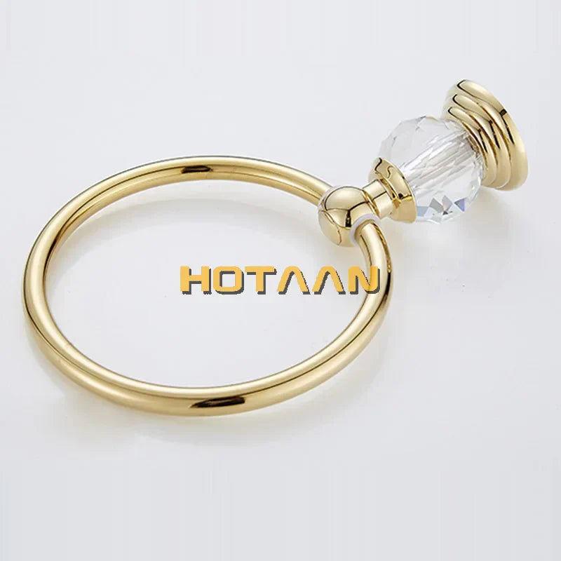 DecorBites™ Golden Crystal Towel Ring Wall Mounted Bathroom Rack