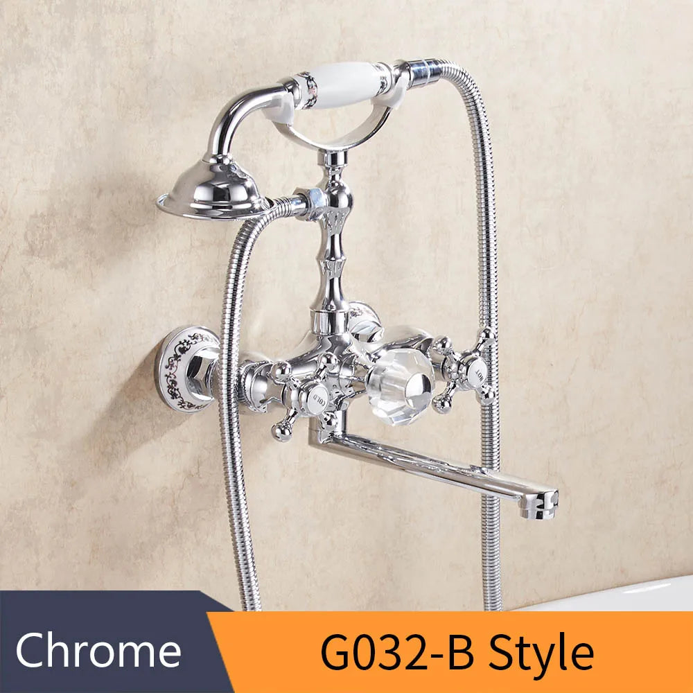 Grifo de bañera montado en la pared de latón dorado Decorbites™ con kit de ducha de mano
