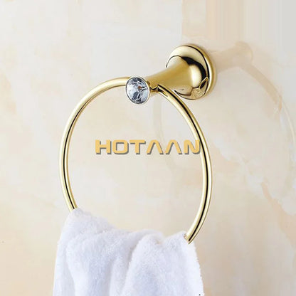DecorBites™ Golden Stainless Steel Crystal Towel Ring Bathroom Accessories