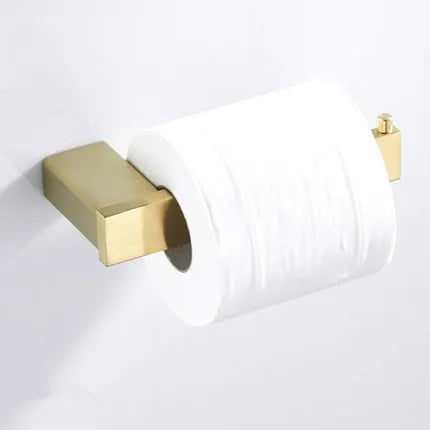 DecorBites™ Bath Set: Towel Rack, Corner Shelf, Paper Holder, Mixer Faucet - Brushed Matt Gold