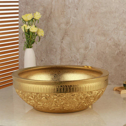 DecorBites™ Golden Ceramic Washbasin and Brass Mixer Faucet Set