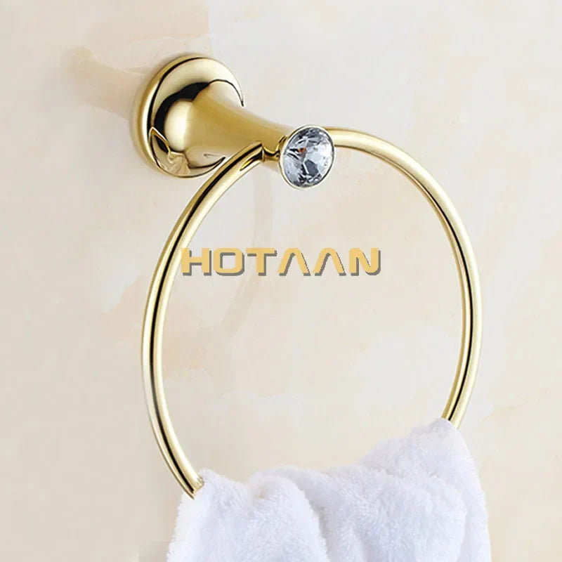 DecorBites™ Golden Stainless Steel Crystal Towel Ring Bathroom Accessories