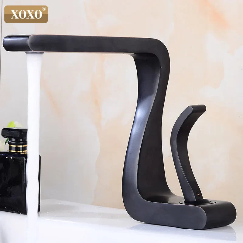 صنبور حوض بمقبض واحد من DecorBites™ مصنوع من النحاس الأسود، خلاط حوض حمام مثبت على السطح