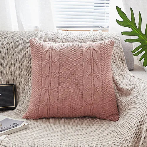 DecorBites™ Double Cable Knit Cushion Cover in 5 Soft Colors, 45cm x 45cm