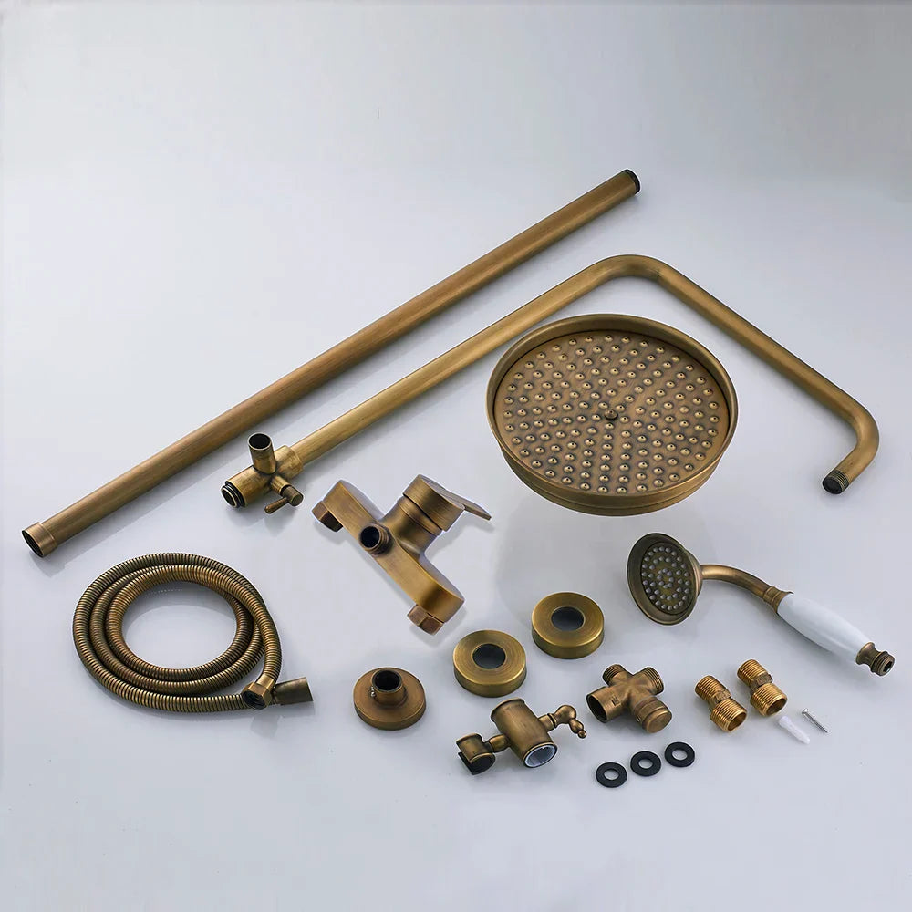 طقم دش DecorBites™ من النحاس العتيق مع رأس دش مطري مقاس 8 بوصات ورذاذ يدوي