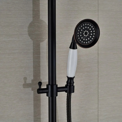 DecorBites™ Black Bronze Bathroom Shower Faucet Set with Dual Ceramic Handles & 8" Rainfall Column