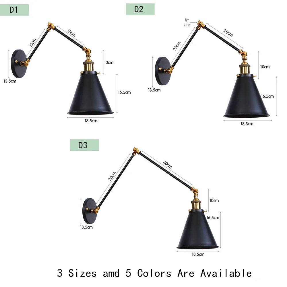 DecorBites™ Iron Loft Retro Wall Lamp Sconce Indoor LED Industrial Black Brass