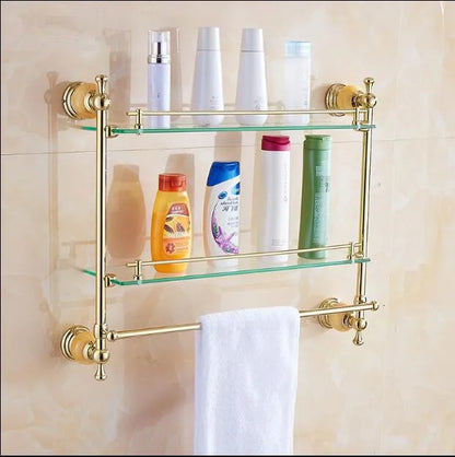 DecorBites™ Brass & Jade Gold Bathroom Accessories Set: Paper Holder, Towel Bar, Soap Basket