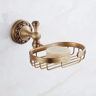 DecorBites™ Brass Antique Bath Hardware Set: Towel Rack, Paper Holder, Towel Hanger, Toilet Brush Holder