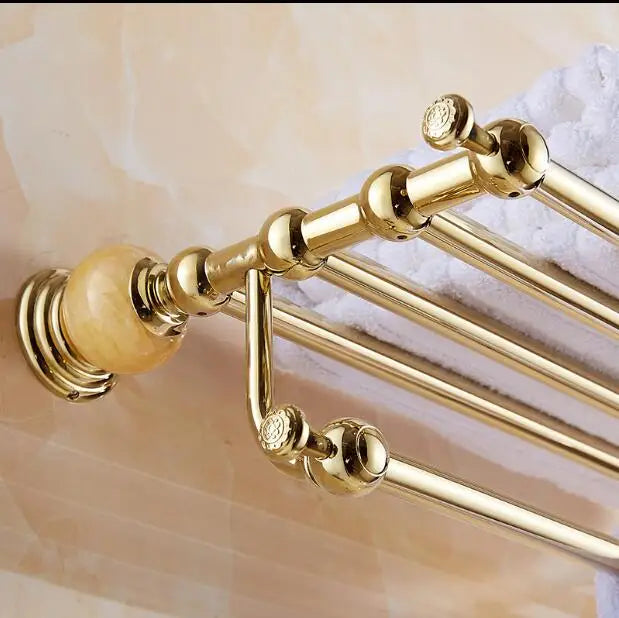 DecorBites™ Brass & Jade Gold Bathroom Accessories Set: Paper Holder, Towel Bar, Soap Basket