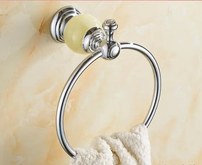 DecorBites™ Brass & Jade Bathroom Set: Holder, Bar, Basket, Rack, Ring - Hardware Collection