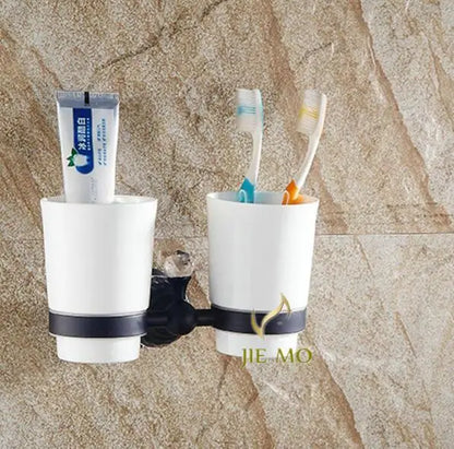 DecorBites™ Black Brass & Crystal Bathroom Accessories Set - Towel Rack, Towel Bar, Paper Holder, Soap Dish, Cup Holder, Toilet JM251