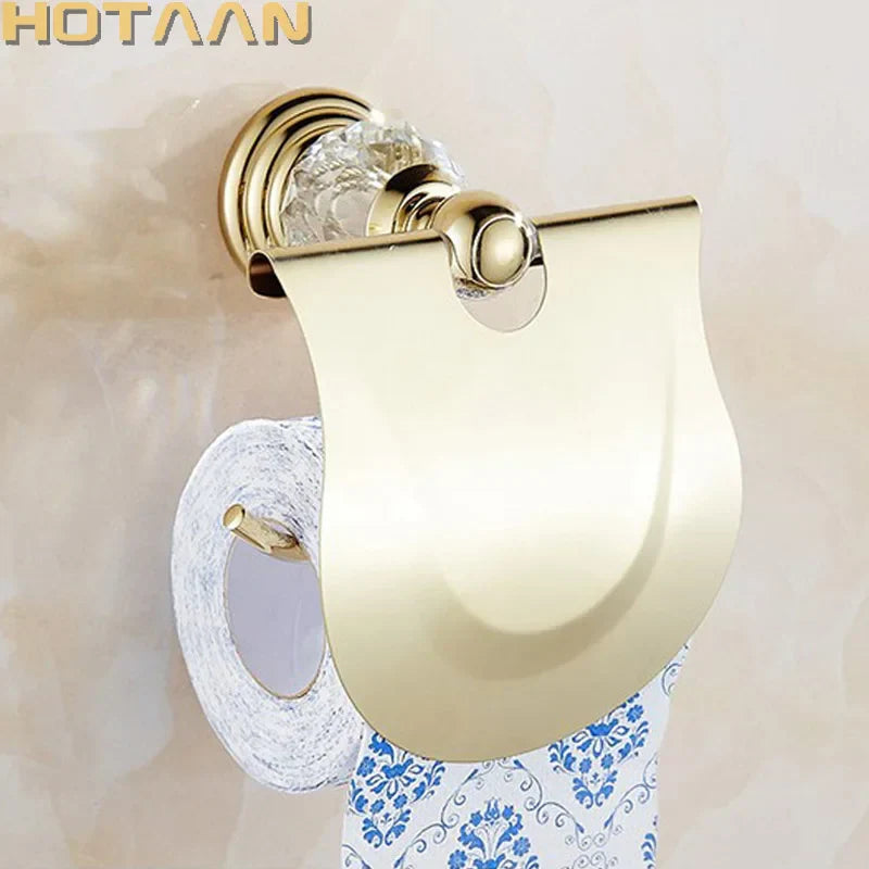 DecorBites™ Golden Crystal Toilet Paper Holder Wall Mount Archaize Waterproof Roll Rack