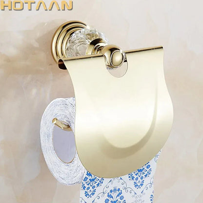 DecorBites™ Golden Crystal Toilet Paper Holder Wall Mount Archaize Waterproof Roll Rack