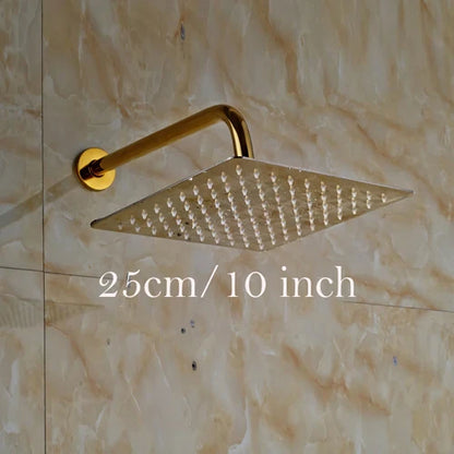 DecorBites™ Golden Ultrathin Rainfall Shower Head Set with Wall Mount Brass Arm