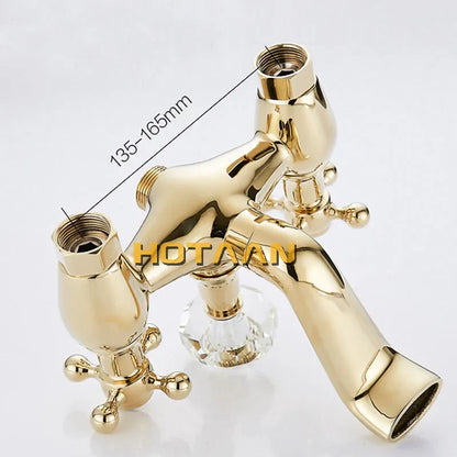 DecorBites™ Gold Finish Bath Tub Faucet with Ceramic Handle and Handheld Shower AI-5329