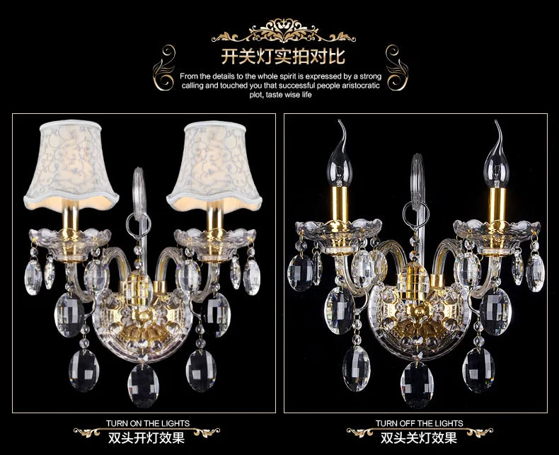 DecorBites™ K9 Crystal Gold Wall Lamp with LED Bulbs & Lampshades, Luxury Bedside Light