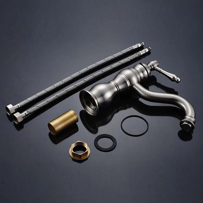 DecorBites™ Brushed Nickel Basin Faucet with Long Spout - Deck Mounted Single Handle Mixer