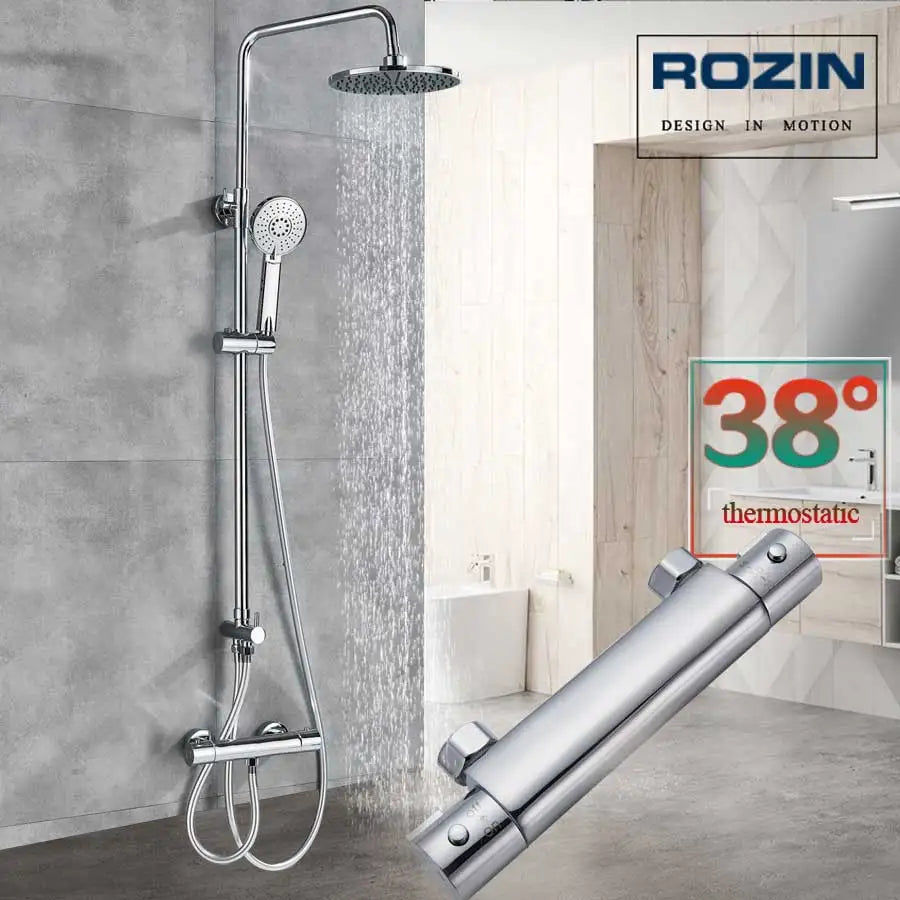 DecorBites™ Black Thermostatic Shower Faucet Set Chrome Wall Mount Rainfall Mixer Tap