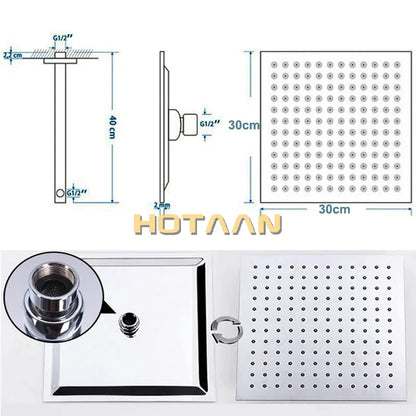 DecorBites™ 12 Inch Stainless Steel Rain Shower Head with Arm - Water Saving Top Shower