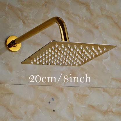 DecorBites™ Golden Ultrathin Rainfall Shower Head Set with Wall Mount Brass Arm