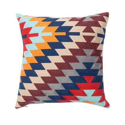 DecorBites™ Embroidered Kilim Style Cushion Cover 45x45cm Canvas Cotton Pillow Square