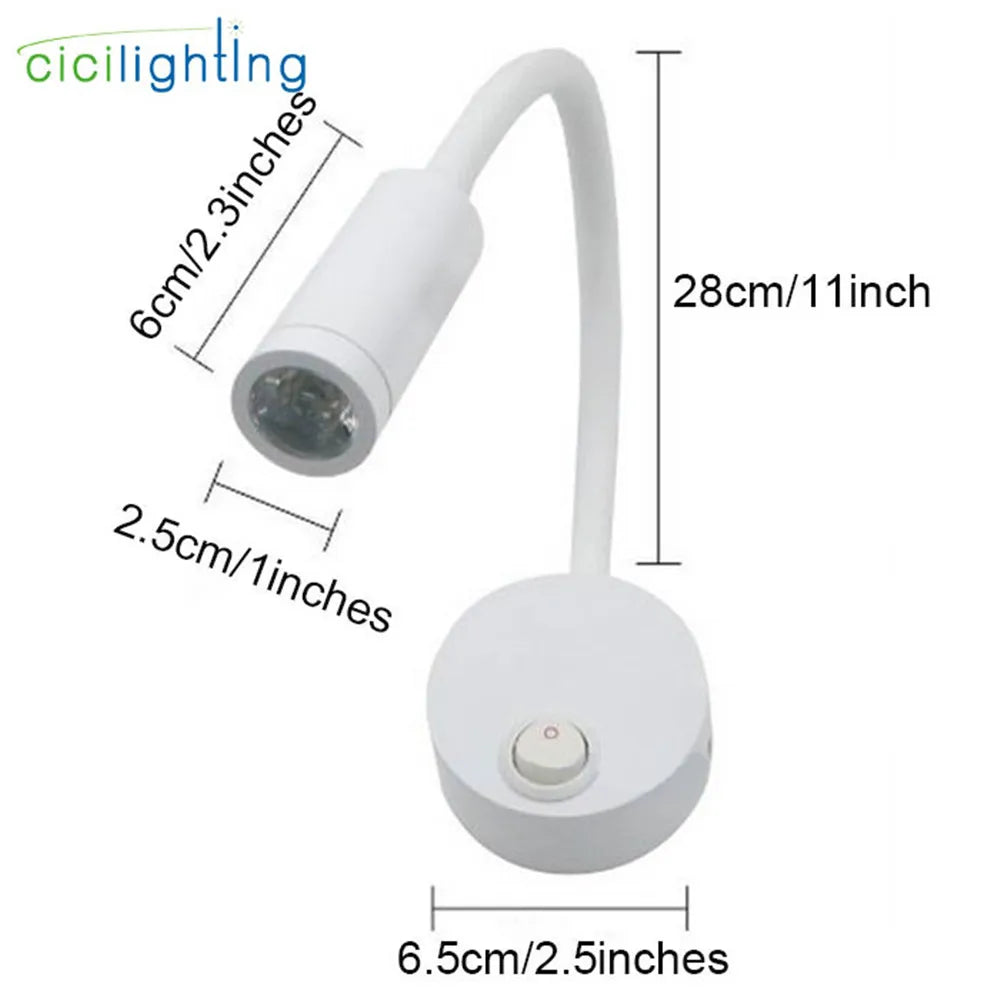 DecorBites™ Dimmable LED Wall Sconce Lamp for Bedroom, Living Room, Kids Room - 3W Adjustable Gooseneck Reading Light