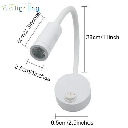 DecorBites™ Dimmable LED Wall Sconce Lamp for Bedroom, Living Room, Kids Room - 3W Adjustable Gooseneck Reading Light
