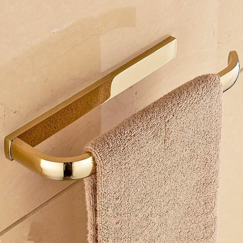 DecorBites™ Brass Bathroom Accessories Set: Towel Rings, Toilet Paper Holder, Towel Rail, Shelf