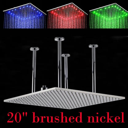 Cabezal de ducha tipo lluvia LED DecorBites™ de 20" en cromo y níquel cepillado