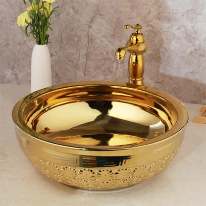 DecorBites™ Golden Ceramic Washbasin and Brass Mixer Faucet Set
