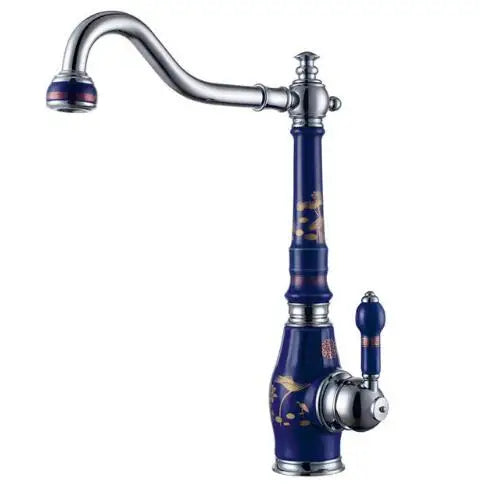 صنبور مطبخ نحاسي من DecorBites™ مصنوع من البورسلين، خلاط حوض دوار بلمسة نهائية من الكروم