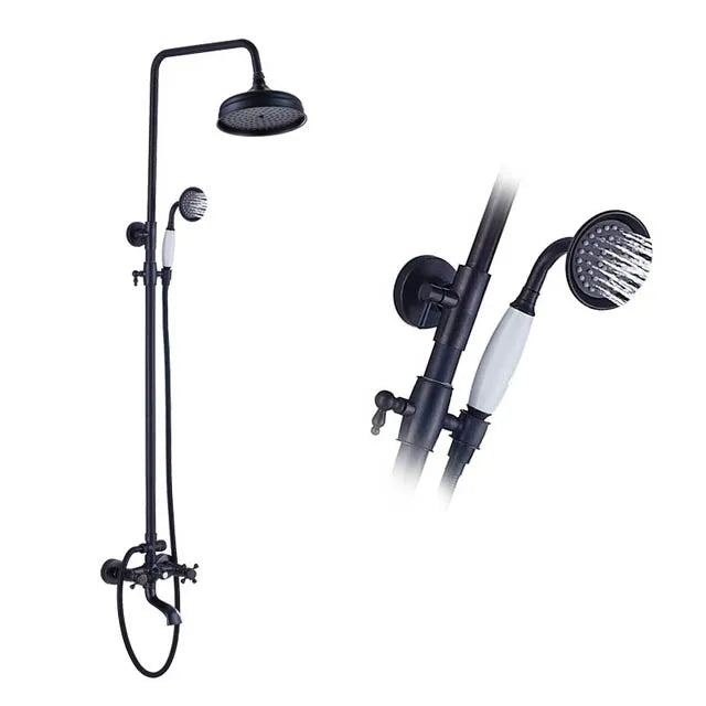 DecorBites™ Black Brass Bath Shower Faucet Set with Handshower and Tub Spout