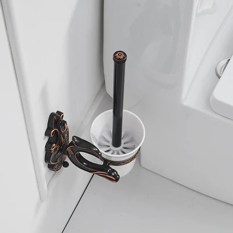 DecorBites™ Brass Wall Mounted Toilet Brush Holder Set Luxury Bathroom Accessories CleanWF-88809