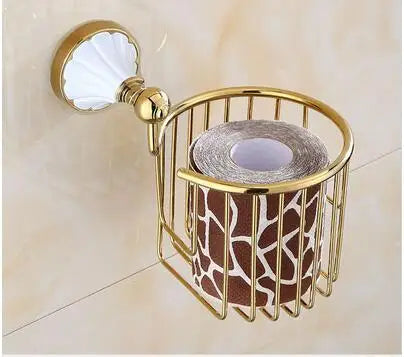 DecorBites™ Bathroom Accessories Set: Gold Finish Paper Holder, Towel Bar, Soap Holder, Towel Rack & More