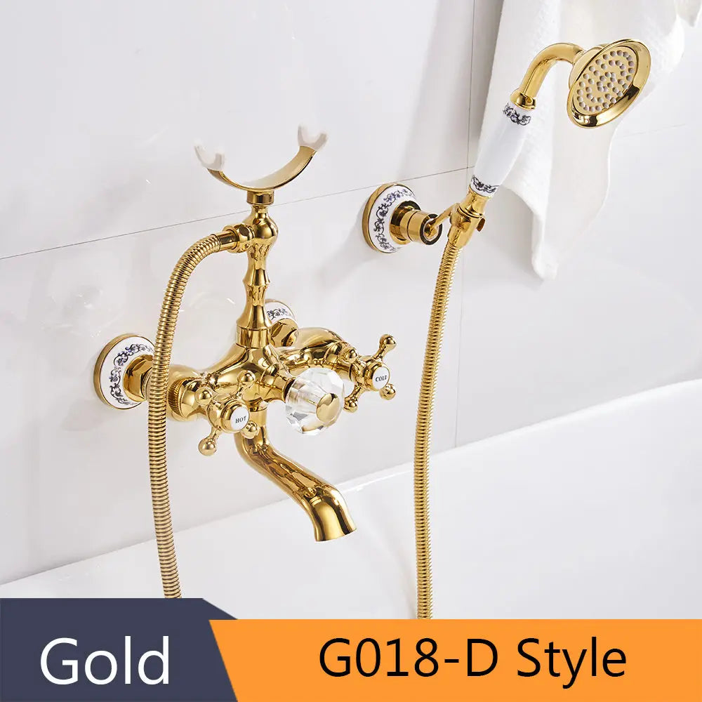 DecorBites™ Gold Brass Wall Mounted Bathtub Faucet with Hand Held Shower Kit