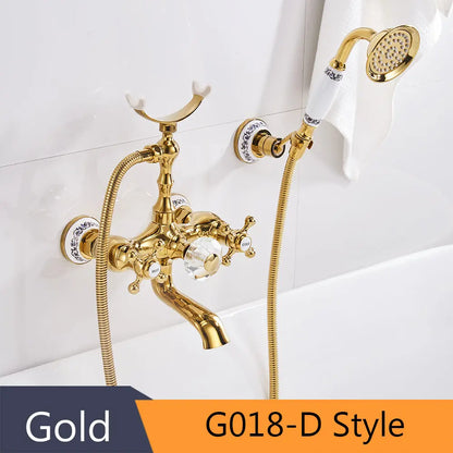 DecorBites™ Gold Brass Wall Mounted Bathtub Faucet with Hand Held Shower Kit