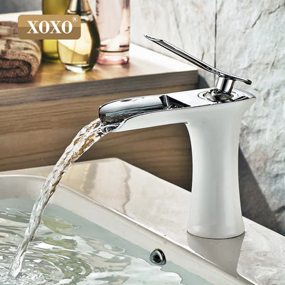 صنبور حوض نحاسي بتصميم شلال من DecorBites™ لخلاط حوض عصري - 83008W