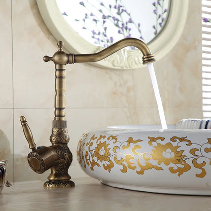 صنبور حوض ديكوربايتس™ برونزي عتيق، خلاط مثبت على السطح بمقبض واحد، عالي الجودة