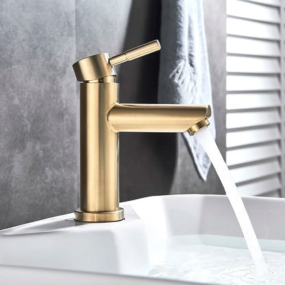 DecorBites™ Golden Brass Basin Faucet Deck Mounted Vessel Sink Mixer Tap Hot Cold