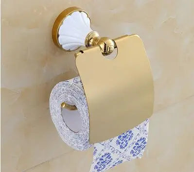 DecorBites™ Bathroom Accessories Set: Gold Finish Paper Holder, Towel Bar, Soap Holder, Towel Rack & More