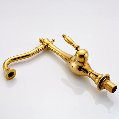 DecorBites™ Golden Basin Faucet Single Handle Brass Mixer Tap for Bathroom and Kitchen