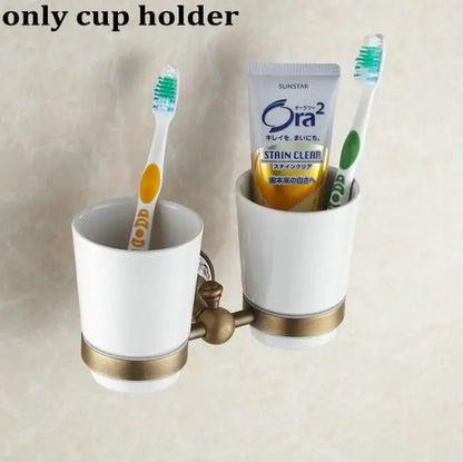 DecorBites™ Bathroom Accessories Set: Towel Rack, Bar, Holder, Hook - Antique Brass/Ceramic/Copper