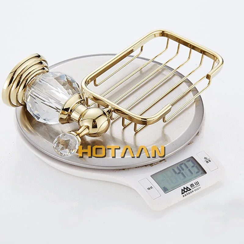 DecorBites™ Gold Crystal Brass Ceramics Bathroom Soap Holder Home Decor Enhance Bathroom Storage