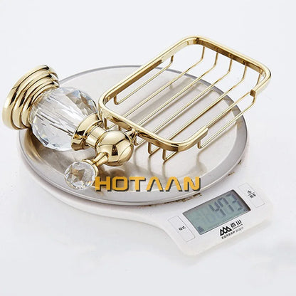 DecorBites™ Gold Crystal Brass Ceramics Bathroom Soap Holder Home Decor Enhance Bathroom Storage