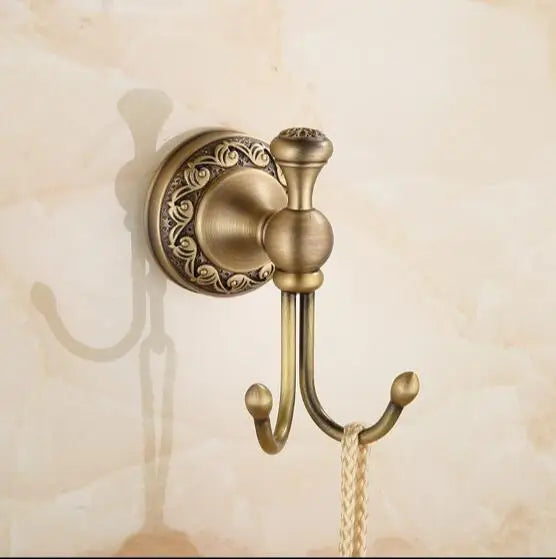 DecorBites™ Carved Antique Bronze Brass Bathroom Accessories Set with Solid Bath Hardware