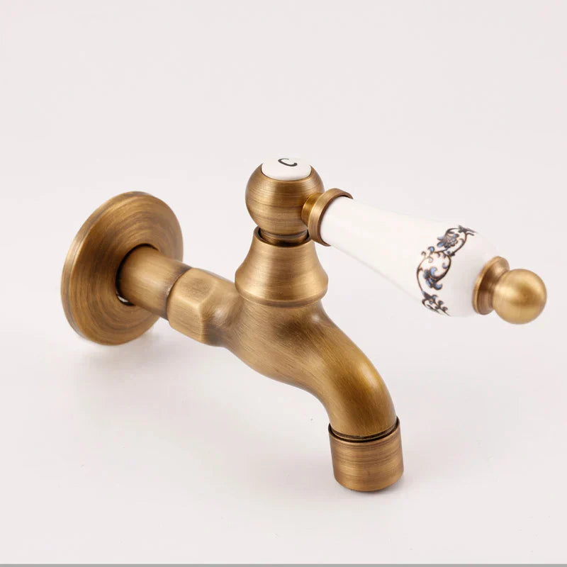 DecorBites™ Brass Antique Bibcock Faucet for Garden and Laundry, Cold Water Tap